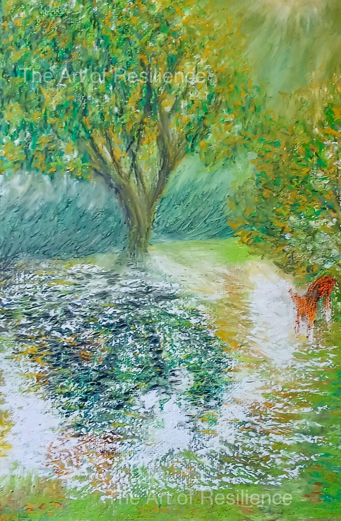 P05 - Luigi in our flooded garden [RC 2025] Oil pastels