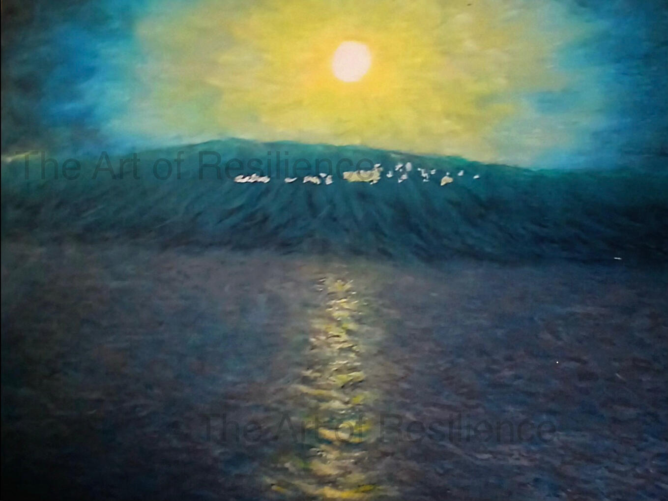 S04 - Moon over St Ives Cornwall [RC 2024] My first oil pastel painting after my collapse, inspired by a photo from my sister Annie.
