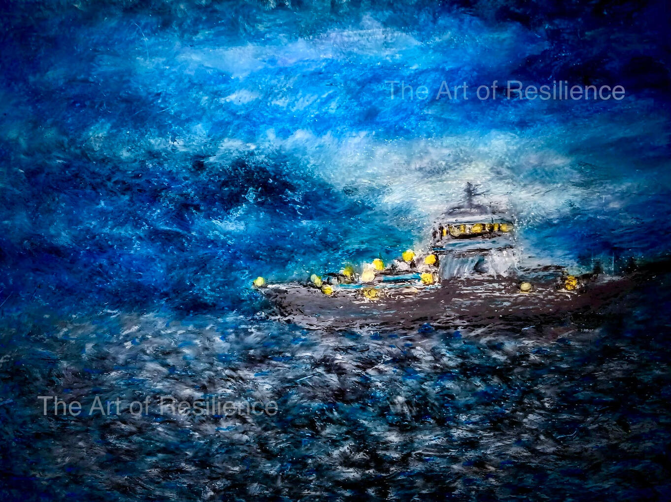 S06 - A Scottish trawler in the mist [HC 2023] Oil pastels, inspired by a film I watched.