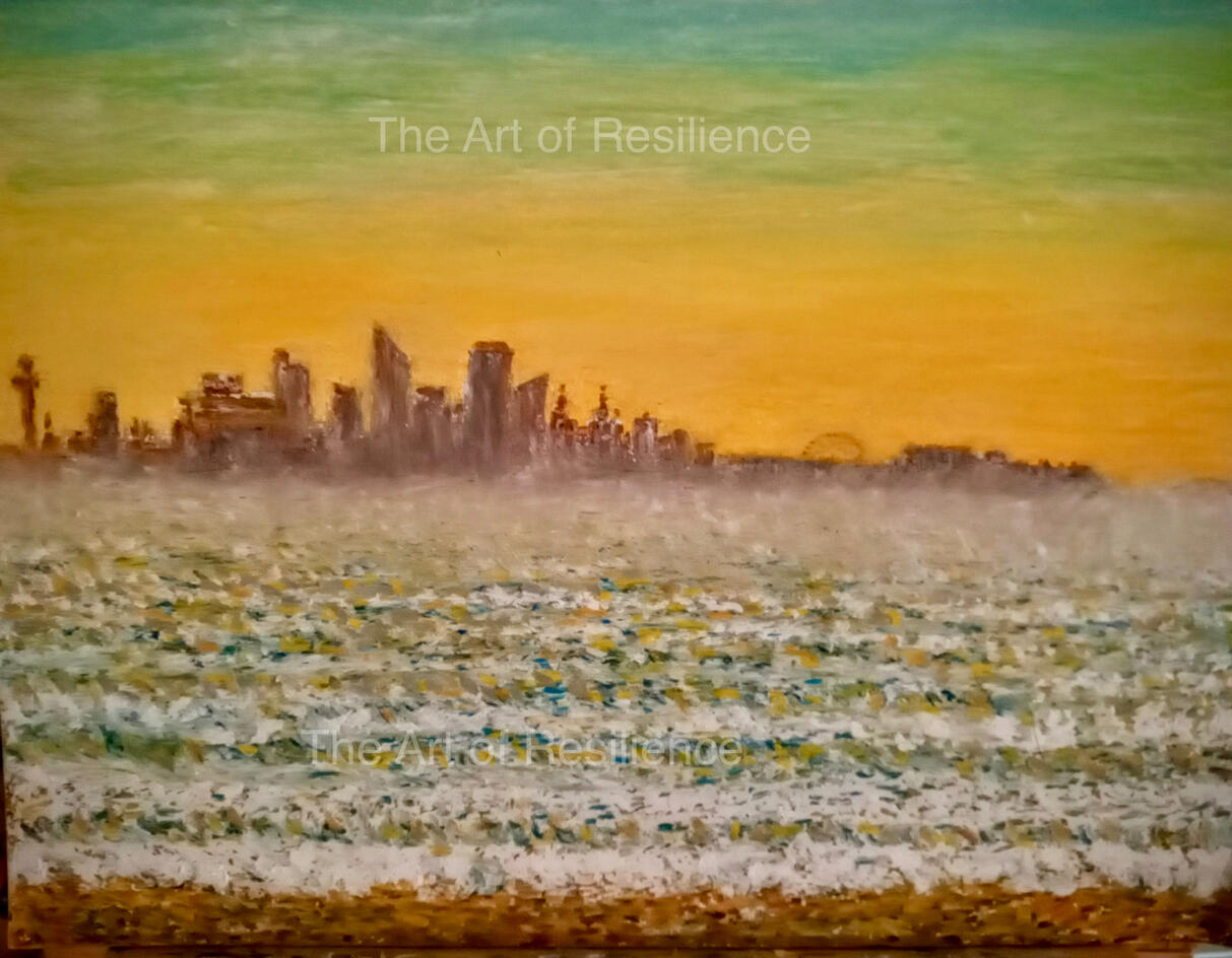 C01 - Liverpool skyline [HC 2023] Or as my nephew Billy says Liverpool trying to look like LA. Oil pastels