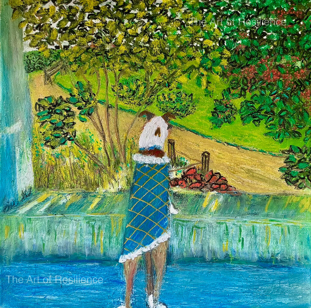 P01 - Nosey Luigi [RC 2025] Luigi is a rescue dog from Romania. Oil pastels.