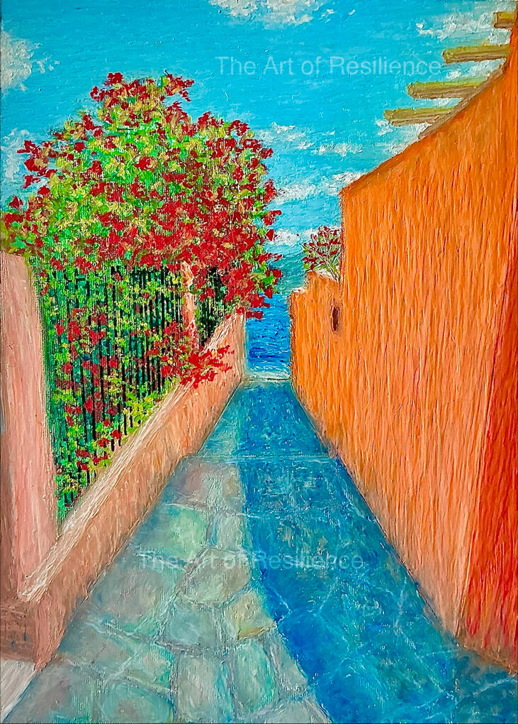 S13- Pathway to the sea v1 Asos, Kefalonia [RC 2026] mixed media