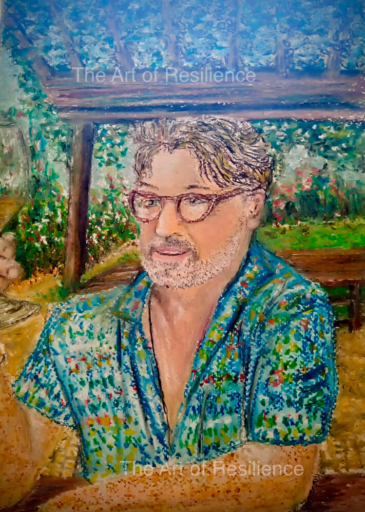 PO05 - Self portrait [HC 2023] a visit to a vineyard in Kefalonia. Oil pastels.