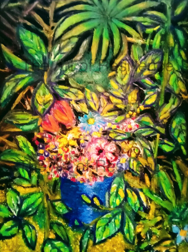 AA05 - Flowers in the undergrowth [HC 2023] Look for the Green Man. Oil Pastels