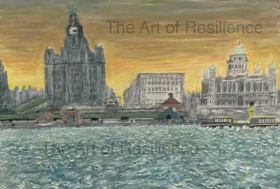 H14 - The Liverpool Waterfront [HC 1989] Watercolour pencils. Scene early 1920’s